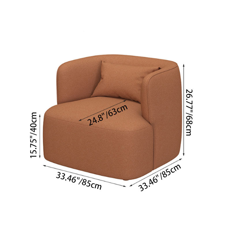 Contemporary Scandinavian Lambswool Velvet Solid Wood Rounded Square Accent Chair With Backrest For Living Room