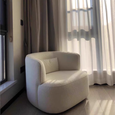 Contemporary Scandinavian Lambswool Velvet Solid Wood Rounded Square Accent Chair With Backrest For Living Room