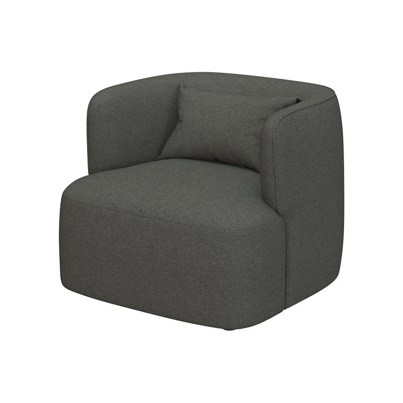 Contemporary Scandinavian Lambswool Velvet Solid Wood Rounded Square Accent Chair With Backrest For Living Room
