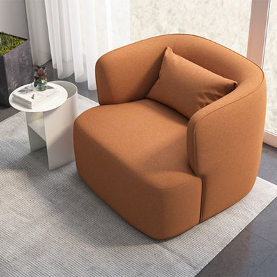 Contemporary Scandinavian Lambswool Velvet Solid Wood Rounded Square Accent Chair With Backrest For Living Room