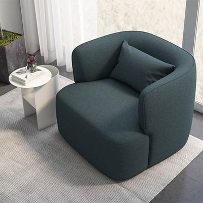 Contemporary Scandinavian Lambswool Velvet Solid Wood Rounded Square Accent Chair With Backrest For Living Room