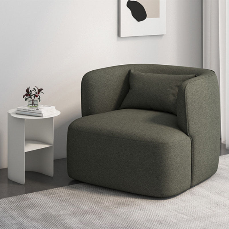 Contemporary Scandinavian Lambswool Velvet Solid Wood Rounded Square Accent Chair With Backrest For Living Room