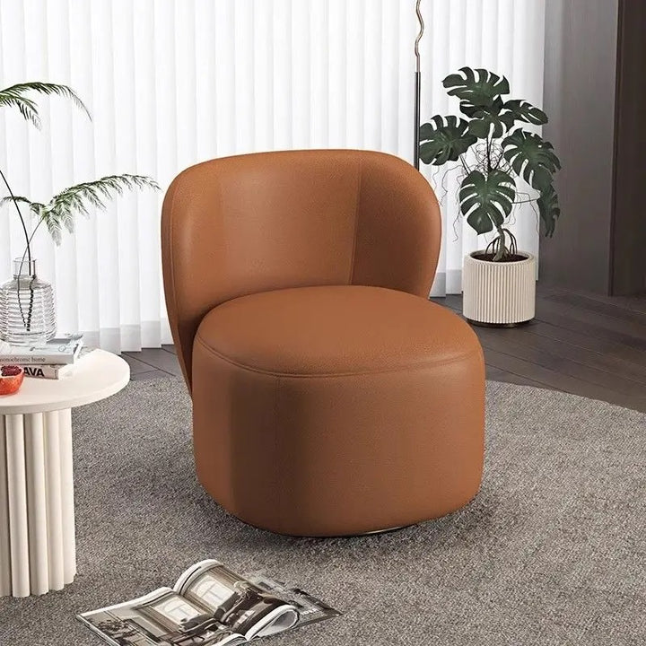 Contemporary Creative Faux Leather Pine Metal Curved Round Accent Chair With Backrest For Living Room