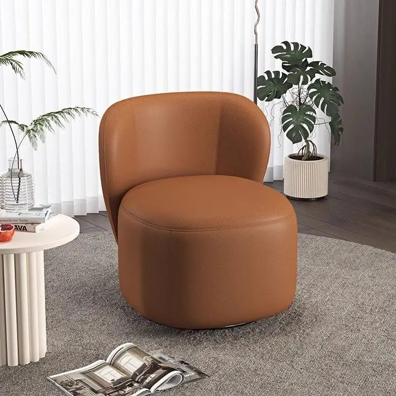 Contemporary Creative Faux Leather Pine Metal Curved Round Accent Chair With Backrest For Living Room