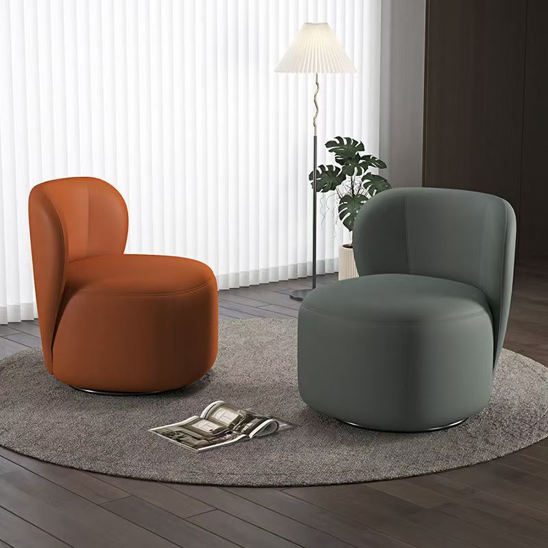 Contemporary Creative Faux Leather Pine Metal Curved Round Accent Chair With Backrest For Living Room