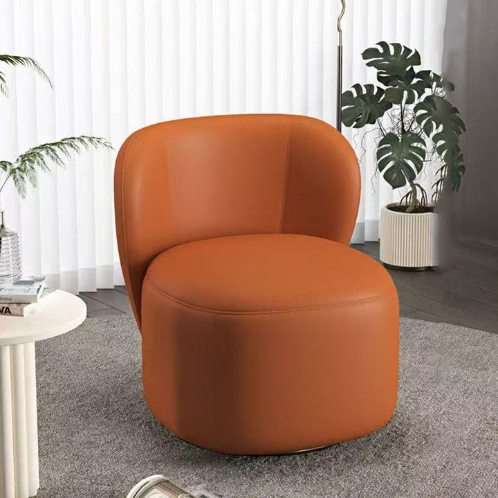 Contemporary Creative Faux Leather Pine Metal Curved Round Accent Chair With Backrest For Living Room