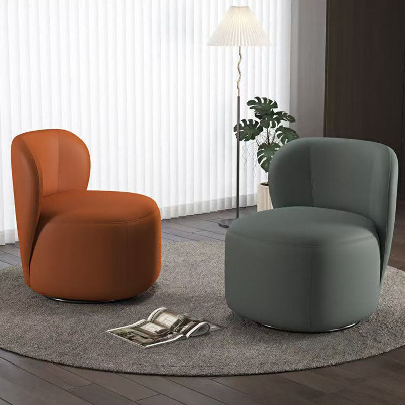 Contemporary Creative Faux Leather Pine Metal Curved Round Accent Chair With Backrest For Living Room