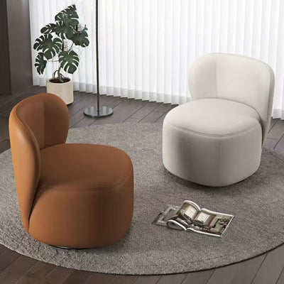 Contemporary Creative Faux Leather Pine Metal Curved Round Accent Chair With Backrest For Living Room