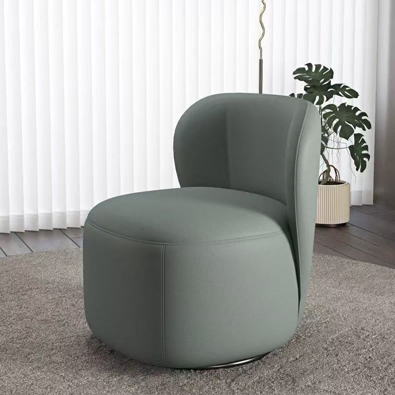 Contemporary Creative Faux Leather Pine Metal Curved Round Accent Chair With Backrest For Living Room