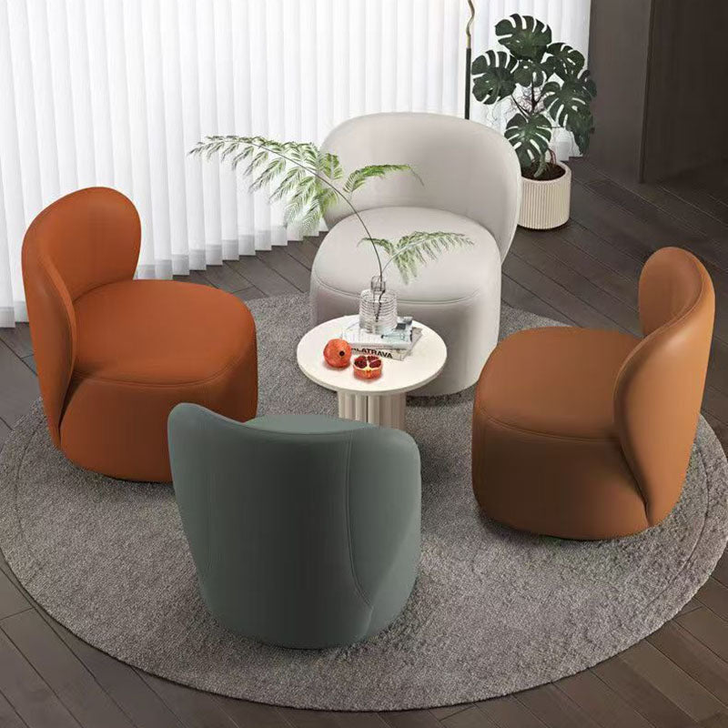 Contemporary Creative Faux Leather Pine Metal Curved Round Accent Chair With Backrest For Living Room