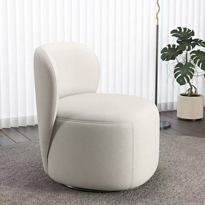 Contemporary Creative Faux Leather Pine Metal Curved Round Accent Chair With Backrest For Living Room