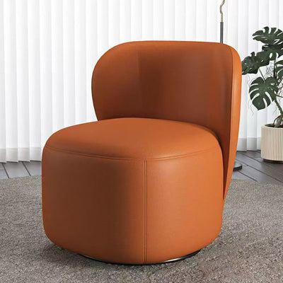 Contemporary Creative Faux Leather Pine Metal Curved Round Accent Chair With Backrest For Living Room