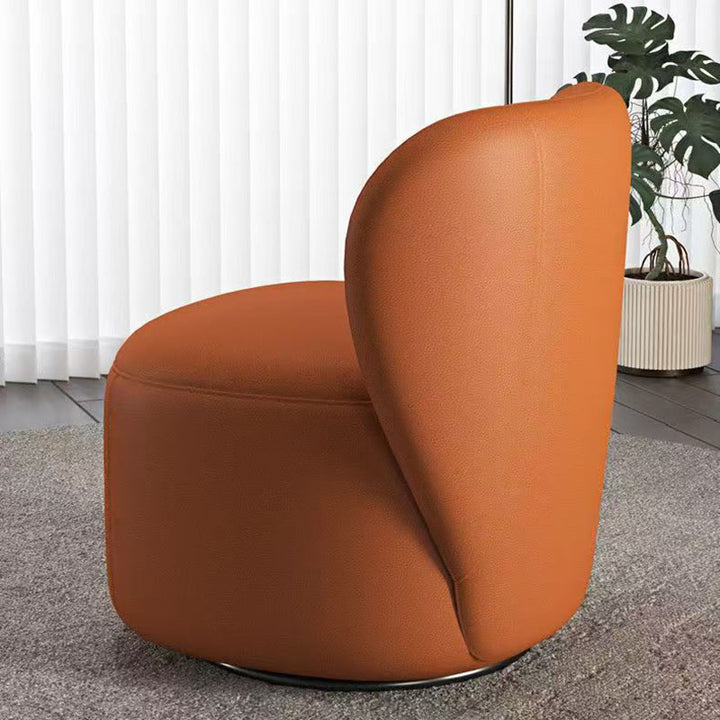Contemporary Creative Faux Leather Pine Metal Curved Round Accent Chair With Backrest For Living Room