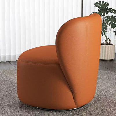 Contemporary Creative Faux Leather Pine Metal Curved Round Accent Chair With Backrest For Living Room