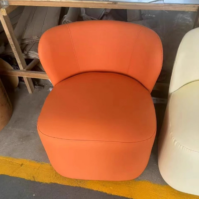 Contemporary Creative Faux Leather Pine Metal Curved Round Accent Chair With Backrest For Living Room