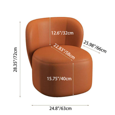 Contemporary Creative Faux Leather Pine Metal Curved Round Accent Chair With Backrest For Living Room