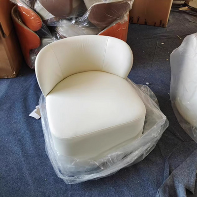 Contemporary Creative Faux Leather Pine Metal Curved Round Accent Chair With Backrest For Living Room