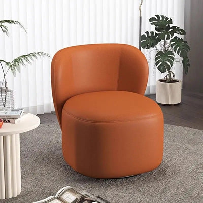 Contemporary Creative Faux Leather Pine Metal Curved Round Accent Chair With Backrest For Living Room