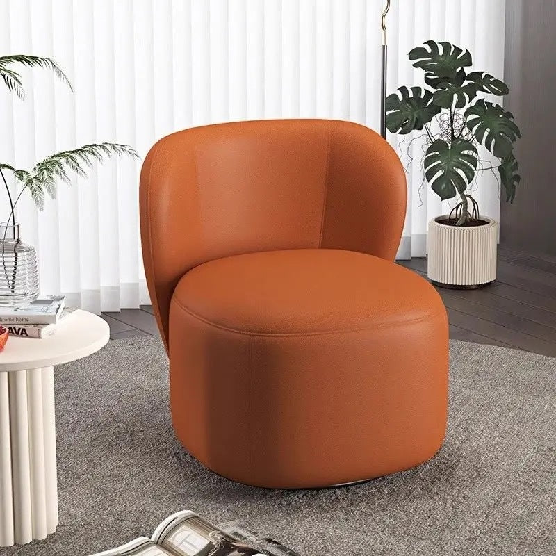 Contemporary Creative Faux Leather Pine Metal Curved Round Accent Chair With Backrest For Living Room