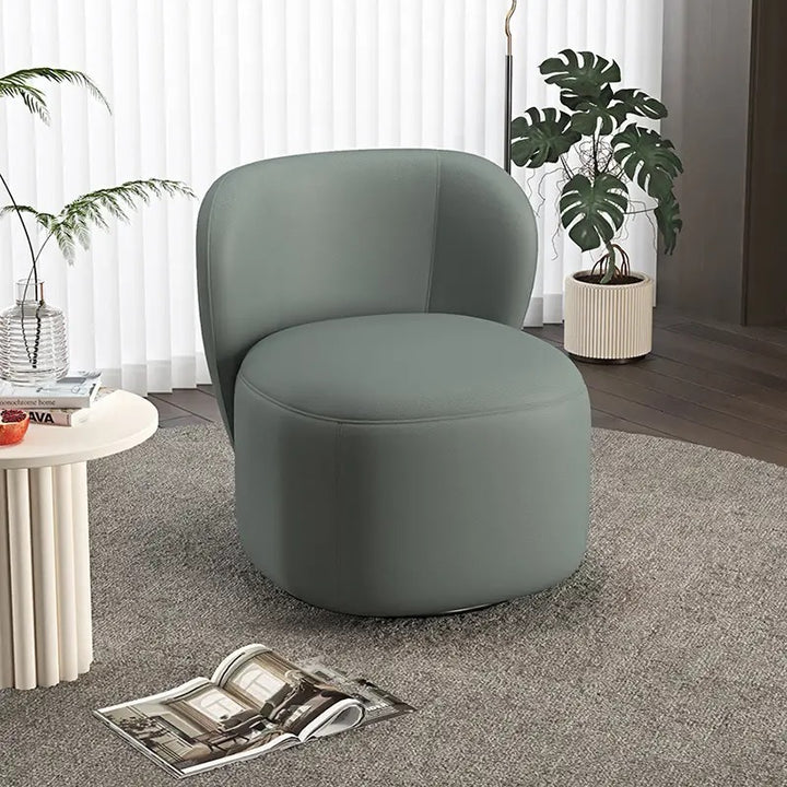 Contemporary Creative Faux Leather Pine Metal Curved Round Accent Chair With Backrest For Living Room