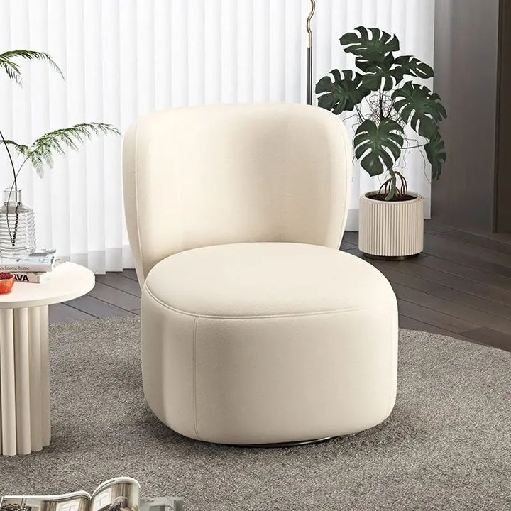 Contemporary Creative Faux Leather Pine Metal Curved Round Accent Chair With Backrest For Living Room