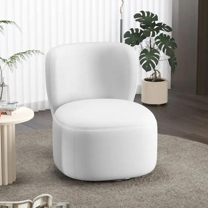 Contemporary Creative Faux Leather Pine Metal Curved Round Accent Chair With Backrest For Living Room
