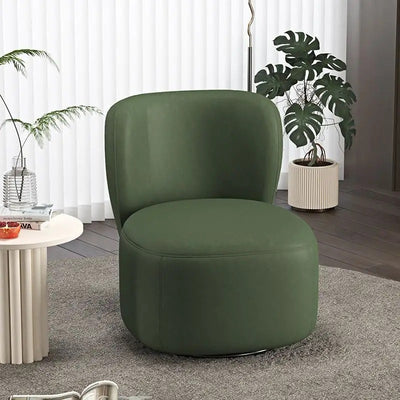 Contemporary Creative Faux Leather Pine Metal Curved Round Accent Chair With Backrest For Living Room