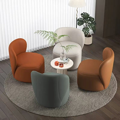 Contemporary Creative Faux Leather Pine Metal Curved Round Accent Chair With Backrest For Living Room