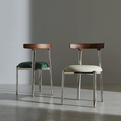 Contemporary Scandinavian Microfiber Leather Stainless Steel Solid Wood Round Curved Back Dining Chair With Backrest For Dining Room