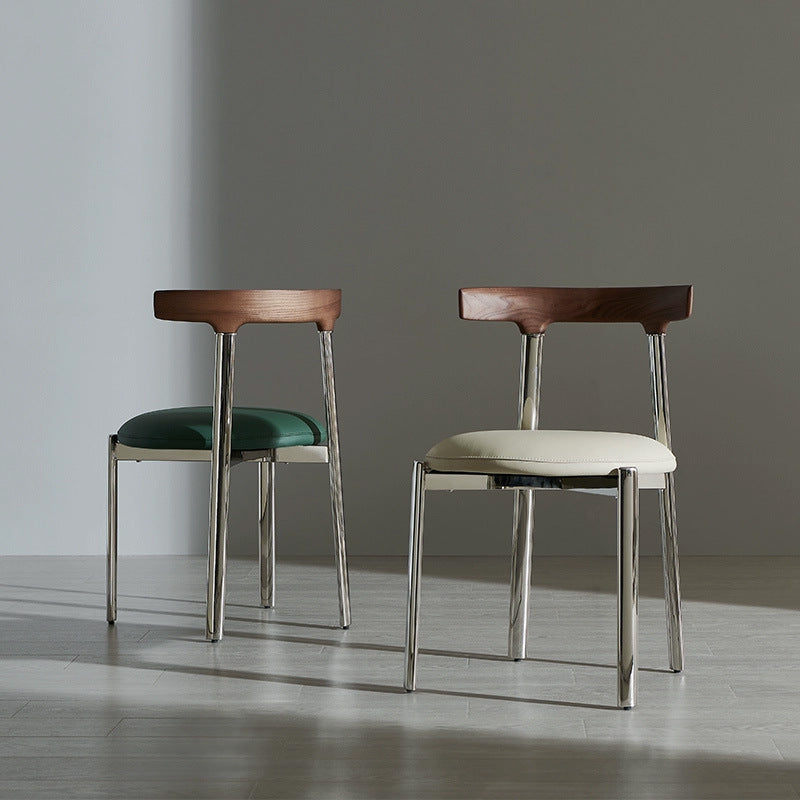 Contemporary Scandinavian Microfiber Leather Stainless Steel Solid Wood Round Curved Back Dining Chair With Backrest For Dining Room