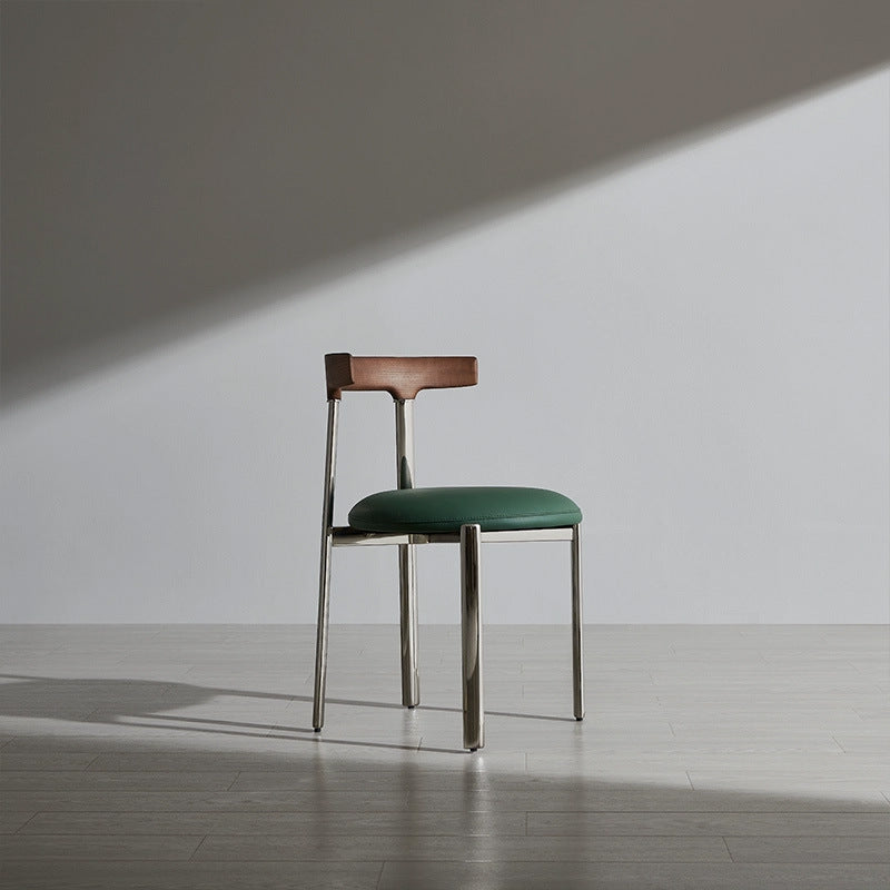 Contemporary Scandinavian Microfiber Leather Stainless Steel Solid Wood Round Curved Back Dining Chair With Backrest For Dining Room