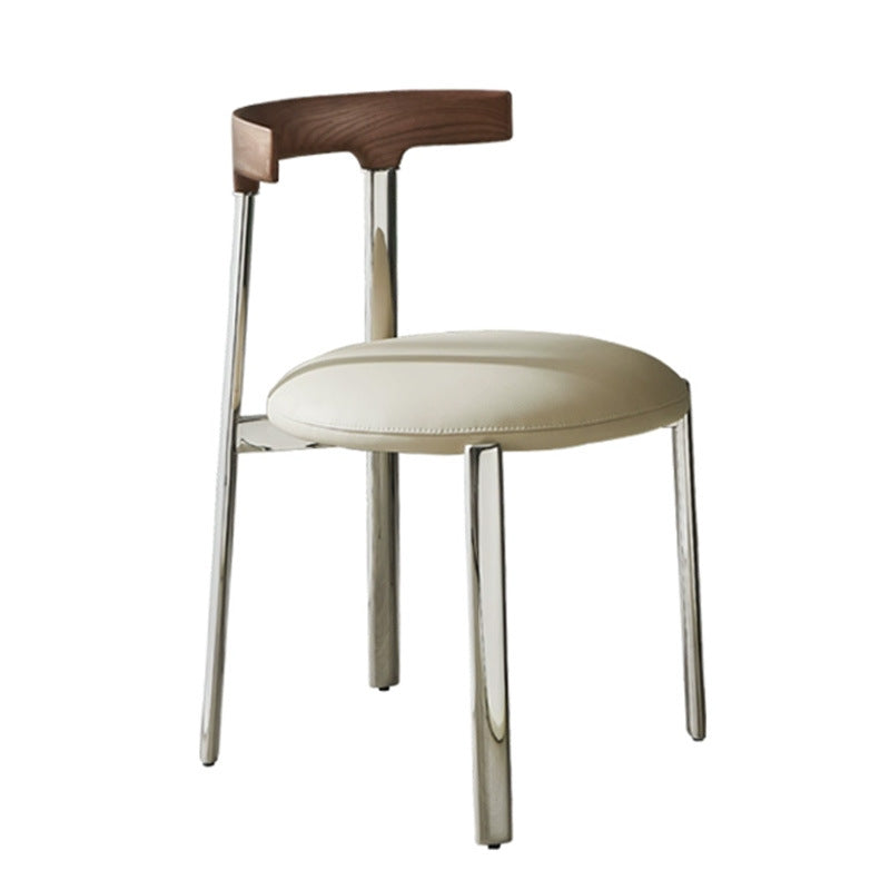 Contemporary Scandinavian Microfiber Leather Stainless Steel Ash Wood Round Curved Back Dining Chair With Backrest For Dining Room
