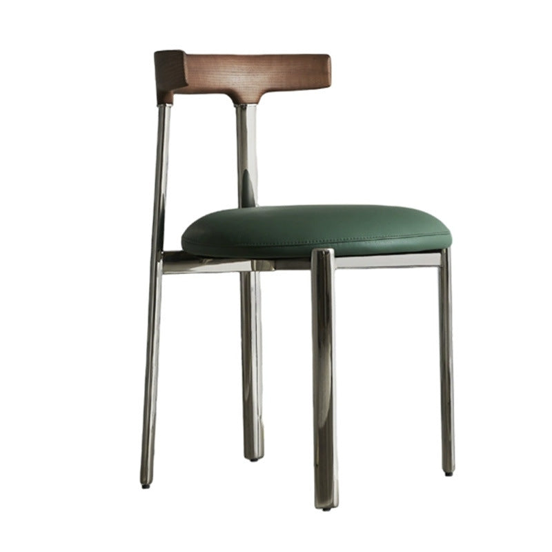 Contemporary Scandinavian Microfiber Leather Stainless Steel Solid Wood Round Curved Back Dining Chair With Backrest For Dining Room