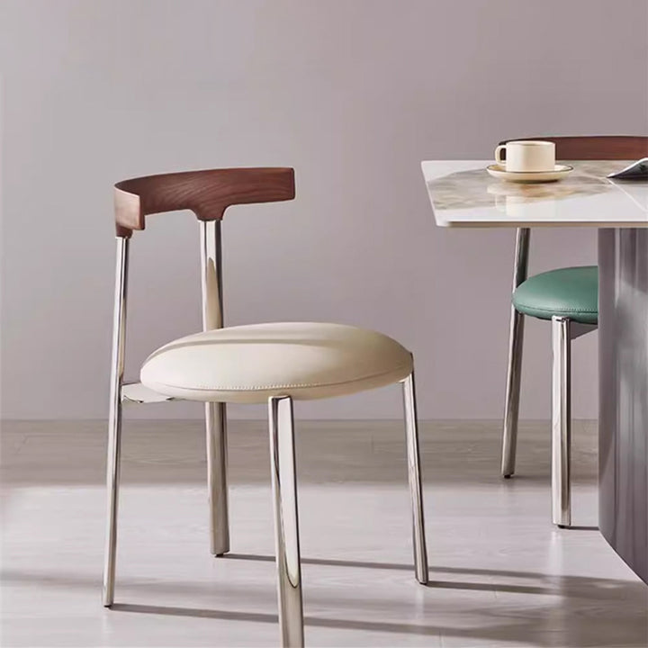 Contemporary Scandinavian Microfiber Leather Stainless Steel Ash Wood Round Curved Back Dining Chair With Backrest For Dining Room