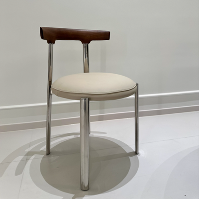 Contemporary Scandinavian Microfiber Leather Stainless Steel Solid Wood Round Curved Back Dining Chair With Backrest For Dining Room