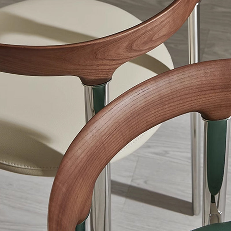 Contemporary Scandinavian Microfiber Leather Stainless Steel Ash Wood Round Curved Back Dining Chair With Backrest For Dining Room