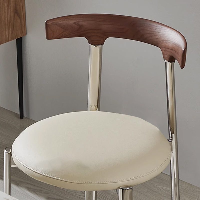 Contemporary Scandinavian Microfiber Leather Stainless Steel Ash Wood Round Curved Back Dining Chair With Backrest For Dining Room