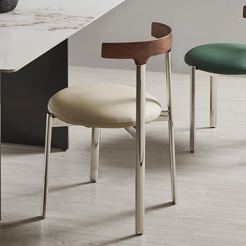 Contemporary Scandinavian Microfiber Leather Stainless Steel Ash Wood Round Curved Back Dining Chair With Backrest For Dining Room
