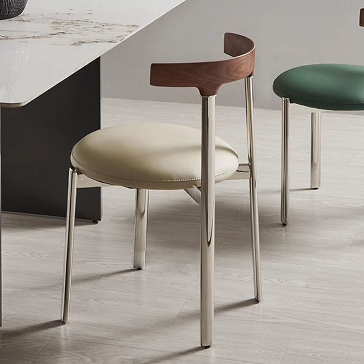 Contemporary Scandinavian Microfiber Leather Stainless Steel Ash Wood Round Curved Back Dining Chair With Backrest For Dining Room