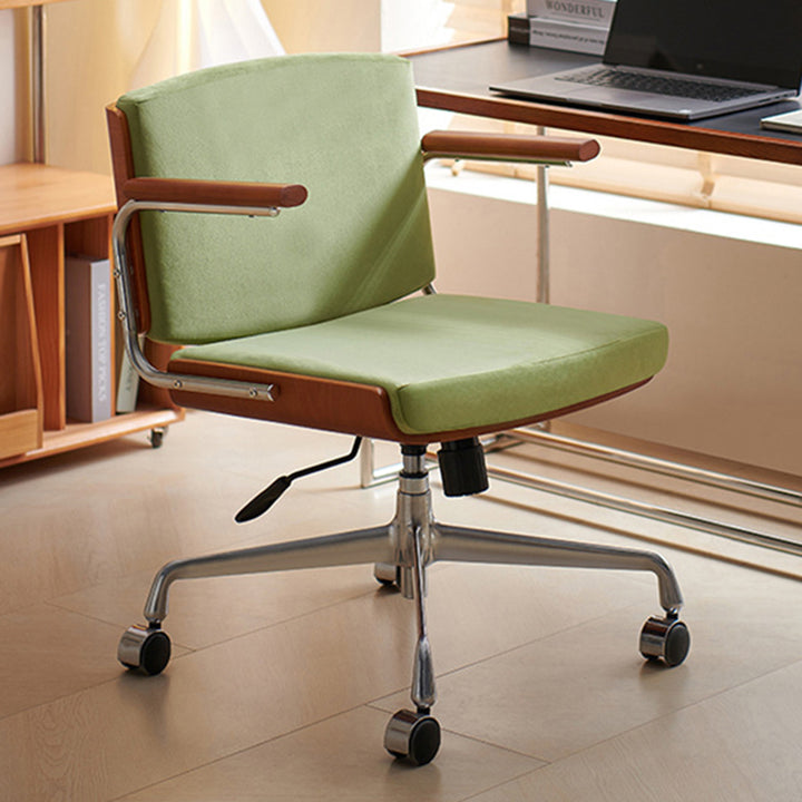 Chaise de bureau rectangulaire contemporaine pivotante en velours scandinave, cuir PU, frêne et acier inoxydable, avec accoudoirs et dossier, pour bureau à domicile 