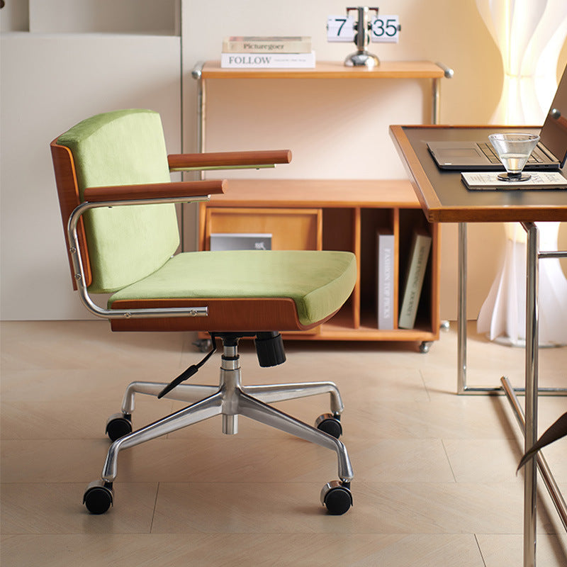 Chaise de bureau rectangulaire contemporaine pivotante en velours scandinave, cuir PU, frêne et acier inoxydable, avec accoudoirs et dossier, pour bureau à domicile 