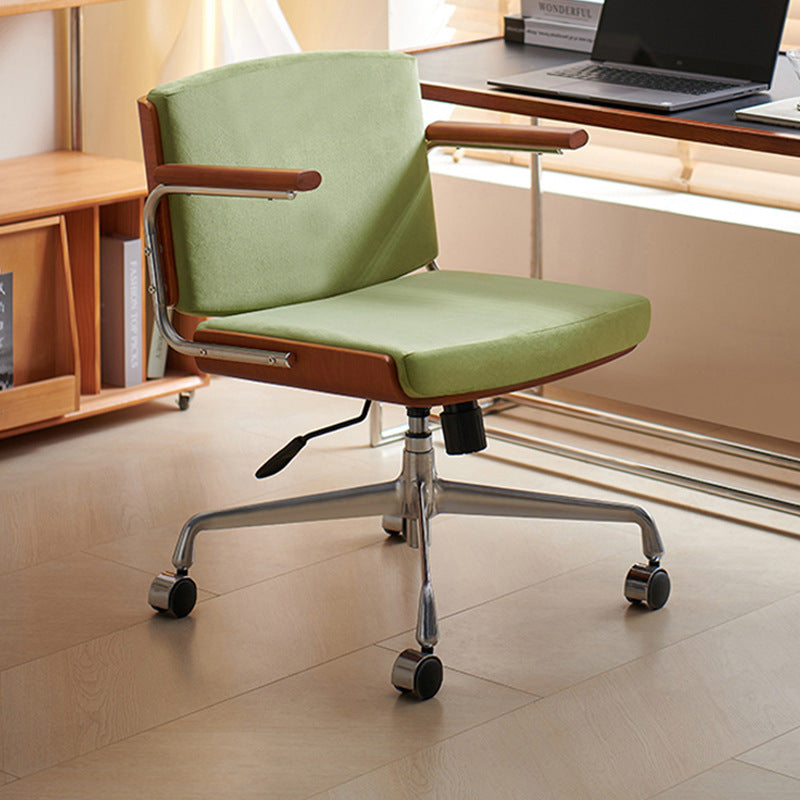 Chaise de bureau rectangulaire contemporaine pivotante en velours scandinave, cuir PU, frêne et acier inoxydable, avec accoudoirs et dossier, pour bureau à domicile 