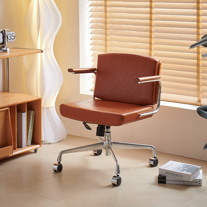 Chaise de bureau rectangulaire contemporaine pivotante en velours scandinave, cuir PU, frêne et acier inoxydable, avec accoudoirs et dossier, pour bureau à domicile 