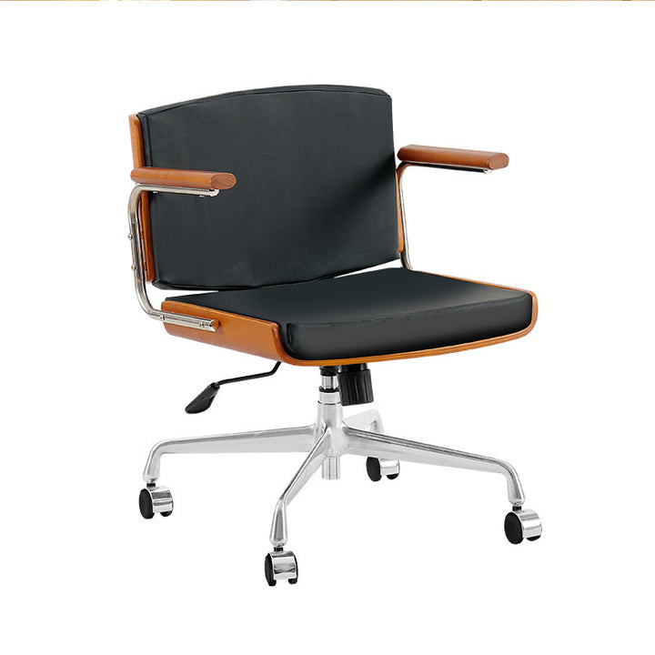 Chaise de bureau rectangulaire contemporaine pivotante en velours scandinave, cuir PU, frêne et acier inoxydable, avec accoudoirs et dossier, pour bureau à domicile 