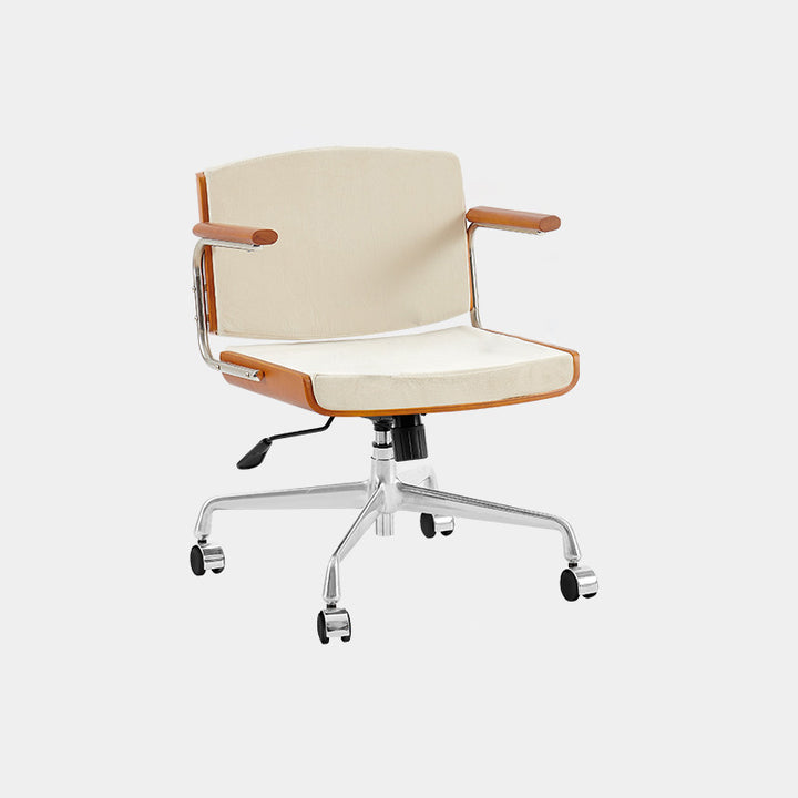 Chaise de bureau rectangulaire contemporaine pivotante en velours scandinave, cuir PU, frêne et acier inoxydable, avec accoudoirs et dossier, pour bureau à domicile 