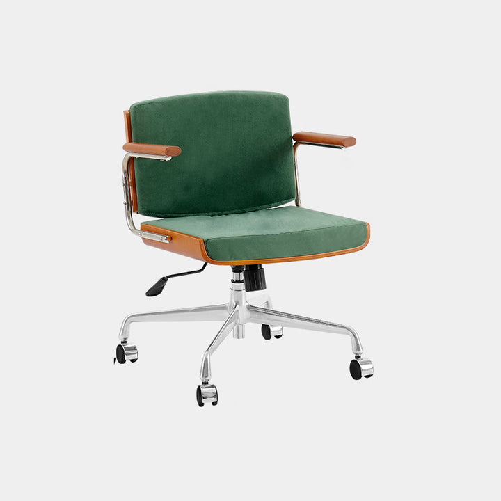 Chaise de bureau rectangulaire contemporaine pivotante en velours scandinave, cuir PU, frêne et acier inoxydable, avec accoudoirs et dossier, pour bureau à domicile 