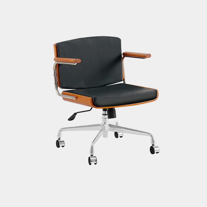 Chaise de bureau rectangulaire contemporaine pivotante en velours scandinave, cuir PU, frêne et acier inoxydable, avec accoudoirs et dossier, pour bureau à domicile 