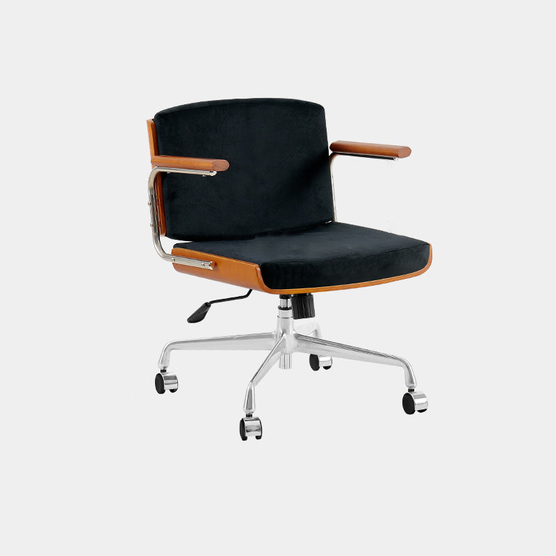 Chaise de bureau rectangulaire contemporaine pivotante en velours scandinave, cuir PU, frêne et acier inoxydable, avec accoudoirs et dossier, pour bureau à domicile 