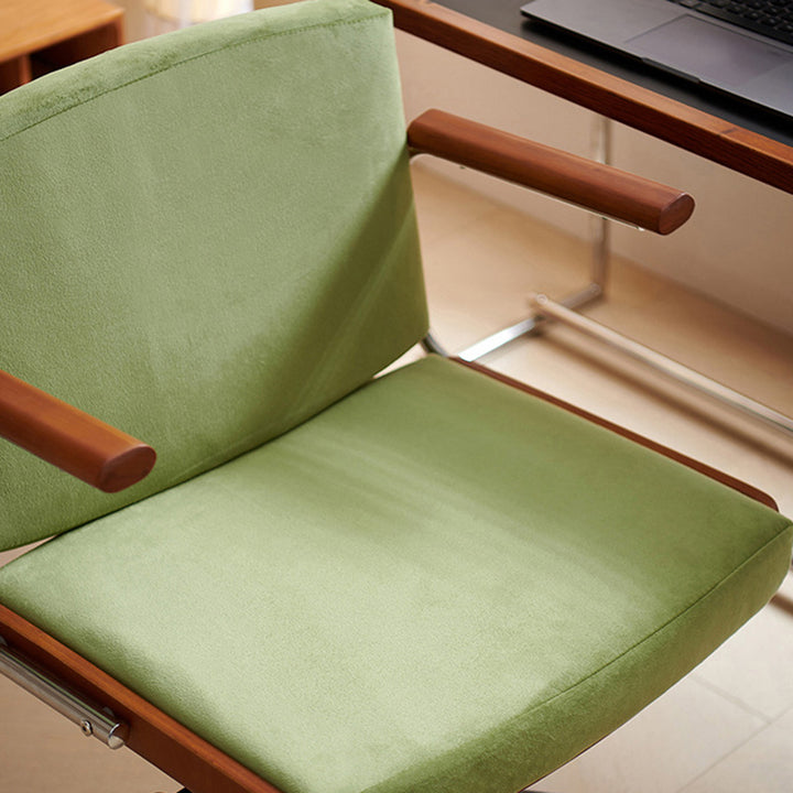 Chaise de bureau rectangulaire contemporaine pivotante en velours scandinave, cuir PU, frêne et acier inoxydable, avec accoudoirs et dossier, pour bureau à domicile 