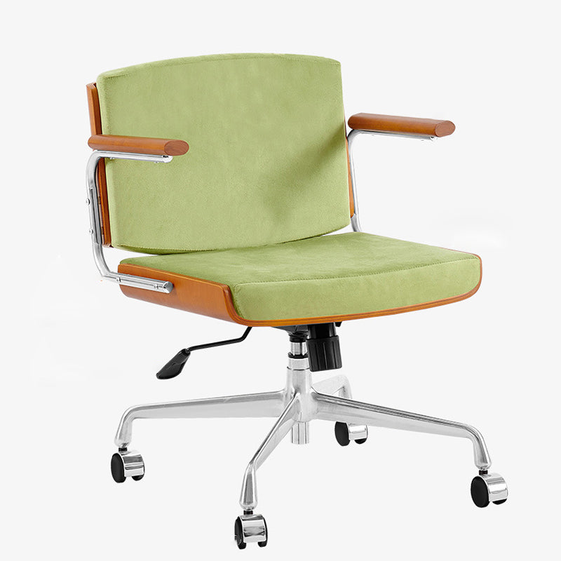 Chaise de bureau rectangulaire contemporaine pivotante en velours scandinave, cuir PU, frêne et acier inoxydable, avec accoudoirs et dossier, pour bureau à domicile 